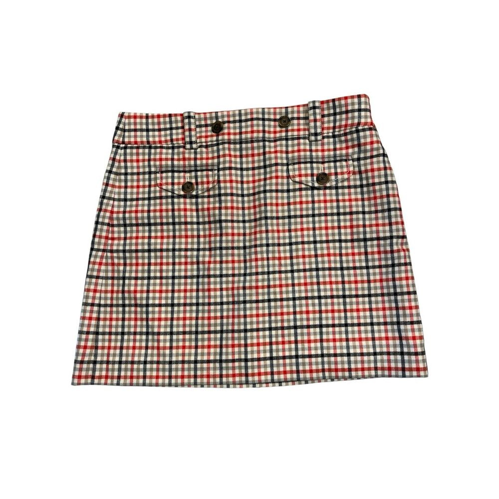 Womens J.Crew Plaid Mini Skirt Wool Blend Red Black Tan Size 8 Classic Preppy